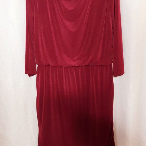 Dressy Dress 3/4 sleeved Cowl Neck Layered Burgundy Stretch Comfortable - Picture 6 of 8